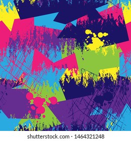 Abstract seamless pattern wuth curved elements and grunge spots.