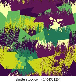 Abstract seamless pattern wuth curved elements and grunge spots.