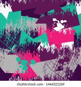 Abstract seamless pattern wuth curved elements and grunge spots.