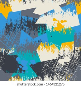 Abstract seamless pattern wuth curved elements and grunge spots.