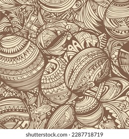 patrón abstracto sin fisuras, hilados, pulseras, bolas con ornamentos nativos, ilustración vectorial de arte de línea