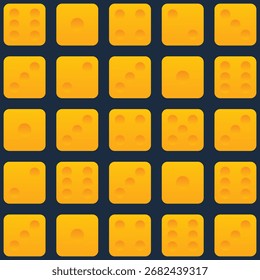 Abstrato padrão sem emenda de dados amarelos. Dados ao estilo queijo laranja. Vários números