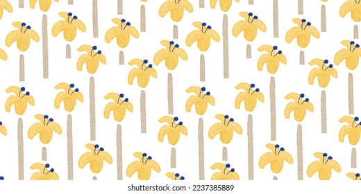 
Abstraktes, nahtloses Muster mit gelben Blumen und Zweigen