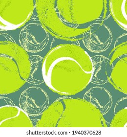 Abstract seamless pattern with yellow tennis balls for design. Sports hand-drawn background for textile design, covers, banners, paper.