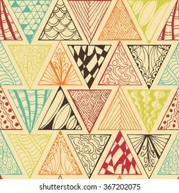 Abstract seamless pattern. Zentagl. Triangles. Doodle.