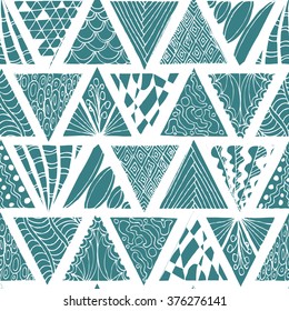 Abstract seamless pattern. Zentagl. Triangles. Doodle.