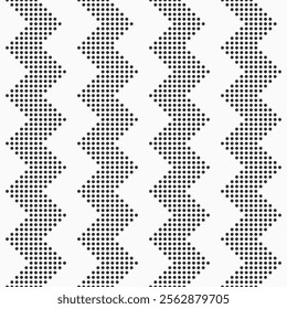 Abstract seamless pattern with zig zag dotted stripes. Simple geometric black pattern isolated on white background. Vector monochrome seamless background.