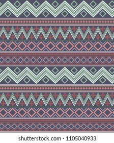 Abstract seamless pattern with zigzag ornaments and geometric elements - zigzag lines, stripes, squares, rhombus  