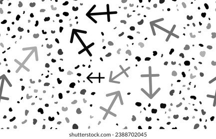 Abstract seamless pattern with zodiac sagittarius symbols. Creative leopard backdrop. Vector illustration on white background