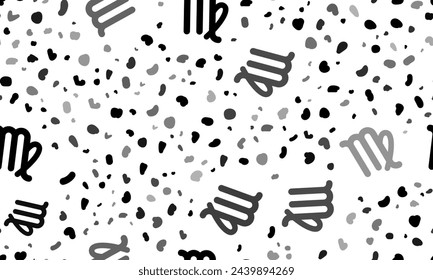 Abstract seamless pattern with zodiac virgo symbols. Creative leopard backdrop. Vector illustration on white background