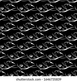 Abstract seamless patternon. Fashion graphic on black background design. Modern stylish abstract texture. Monochrome template for prints, textiles, wrapping, wallpaper, website. Vector illustration.