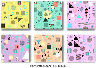 Abstract seamless patterns 80'-90's styles. Trendy memphis style.