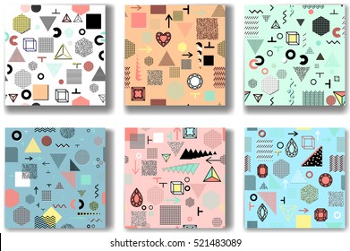 Abstract seamless patterns 80'-90's styles. Trendy memphis style