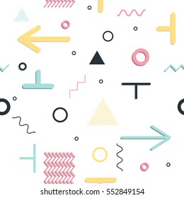 Abstract seamless patterns 80's-90's styles. Trendy memphis style. Colorful geometric background set.
