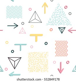 Abstract seamless patterns 80's-90's styles. Trendy memphis style. Colorful geometric background set. 