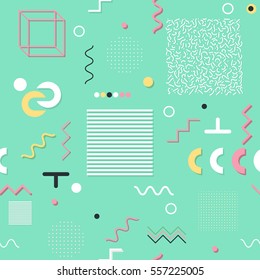 Abstract seamless patterns 80's-90's styles. Trendy memphis style. Colorful geometric background set.