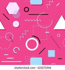 Abstract seamless patterns 80's-90's styles. Trendy memphis style. Colorful geometric background set.