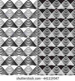 Abstract seamless patterns background set; black and white color.