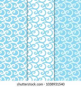 Abstract seamless patterns. Blue and white backgrounds for textile, wallpapers and fabrics