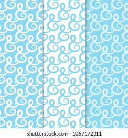 Abstract seamless patterns. Blue and white backgrounds for textile, wallpapers and fabrics