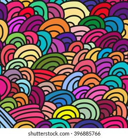 Abstract seamless patterns. Bright backgrounds with linear doodles, scales, diagonal waves, hand drawn graphics made with graphics tablet. Vector Illustration.