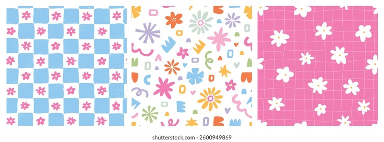 Abstract seamless patterns collection with abstract shapes and floral design for nursery prints, scrapbooking, stationery, wallpaper, kids apparel, backgrounds, digital paper, etc. EPS 10