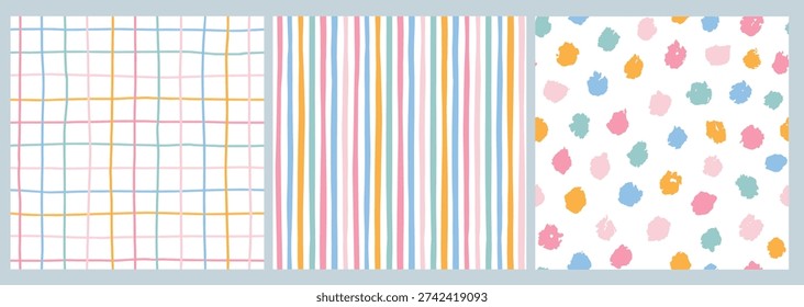 Abstract seamless patterns collection with stripes and dots for textile prints, wallpapers, packaging, wrapping papers, backgrounds, etc. EPS 10