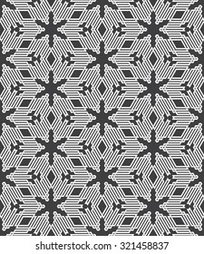 Abstract seamless patterns of complex shapes. Swatch of white intersecting lines on a black background.