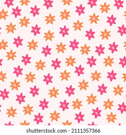 Abstract seamless patterns with daisy flowers. Retro vector background textile print, surface design and wrapping paper.