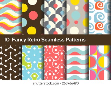 Abstract seamless patterns. Geometrical and ornamental motifs. Retro style