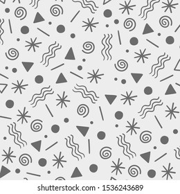 Abstract seamless patterns with hand drawn. Black and white pattern. Gray background.