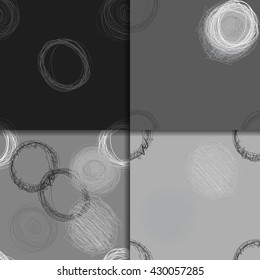 Abstract Seamless Patterns. Hand Drawn vector circles, black and white background set.