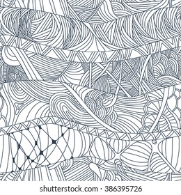 Abstract seamless patterns with hand-drawn doodle waves and lines. Vector Illustration.