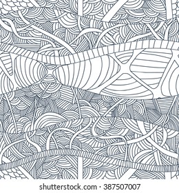 Abstract seamless patterns with hand-drawn doodle waves and lines. Vector Illustration.