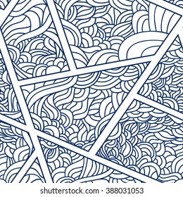 Abstract seamless patterns. Monochrome backgrounds with linear doodles, scales, diagonal waves, hand drawn graphics made with graphics tablet. Vector Illustration.