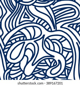 Abstract seamless patterns. Monochrome backgrounds with linear doodles, scales, diagonal waves, hand drawn graphics made with graphics tablet. Vector Illustration.