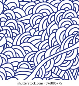 Abstract seamless patterns. Monochrome backgrounds with linear doodles, scales, diagonal waves, hand drawn graphics made with graphics tablet. Vector Illustration.