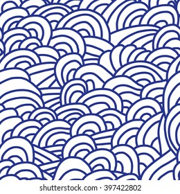 Abstract seamless patterns. Monochrome backgrounds with linear doodles, scales, diagonal waves, hand drawn graphics made with graphics tablet. Vector Illustration.