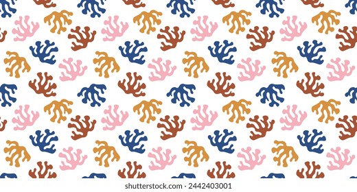 Patrones sin costuras abstractos con formas coloridas naturales Hojas y flores sobre fondo blanco. Ilustración de moda dibujada a mano matisse en estilo plano para papel de embalaje, impresión textil, papel pintado.