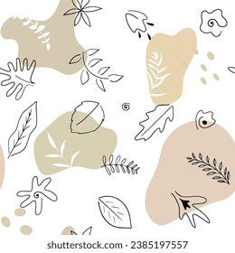 Abstract seamless patterns with natural colourful shapes and floral element on a white background. 