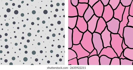 Abstract Seamless Patterns with Organic Cell Structures and Colorful Polka Dots – Modern Geometric Background Set for fabric and surface printing.