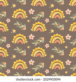 Abstract seamless patterns with a rainbow. Vector illustration.