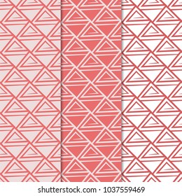 Abstract seamless patterns. Red and pink backgrounds for textile, wallpapers and fabrics