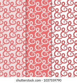 Abstract seamless patterns. Red and pink backgrounds for textile, wallpapers and fabrics