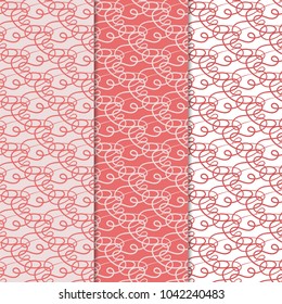 Abstract seamless patterns. Red and pink backgrounds for textile, wallpapers and fabrics
