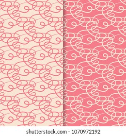 Abstract seamless patterns. Red and pink backgrounds for textile, wallpapers and fabrics