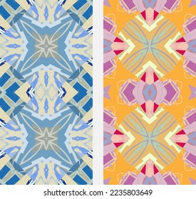 Abstract seamless patterns set, colorful grunge backgrounds. Hand drawn modern art, digital brushstrokes painted texture. Freehand contemporary artwork for textile fabric, paper print