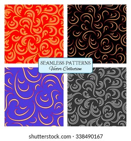 Abstract seamless patterns set from curls ornament. Fashionable modern style. Graphic style for wallpaper, wrapping, fabric, background, apparel, textiles, print production, website, blogs etc. Vector
