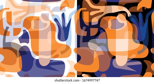 Abstract seamless patterns set with different background (black and white)