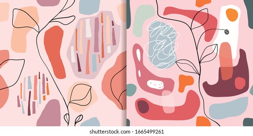 Abstract seamless patterns set with organic cut out shapes,wall decoration, trendy design